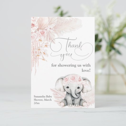 Elephant Blash roze ventilator Boho Baby shower Bedankkaart (Staand voorkant)