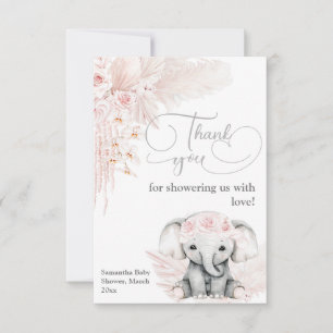 Elephant Blash roze ventilator Boho Baby shower Bedankkaart