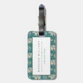 Elephant Blauwgroen Caravan Pattern Bagagelabel (Achterkant verticaal)