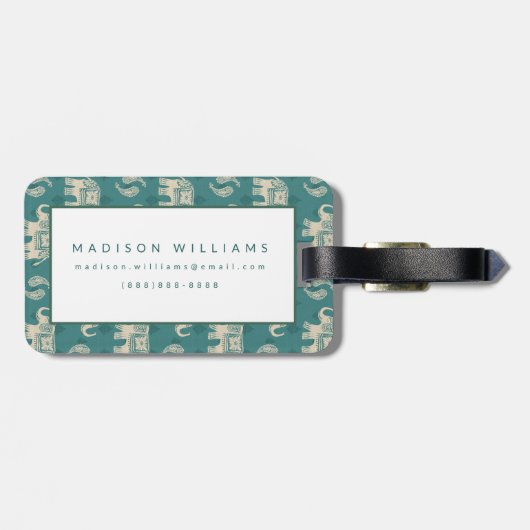 Elephant Blauwgroen Caravan Pattern Bagagelabel (Achterkant horizontaal)