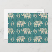 Elephant Blauwgroen Caravan Pattern Briefkaart (Voorkant / Achterkant)