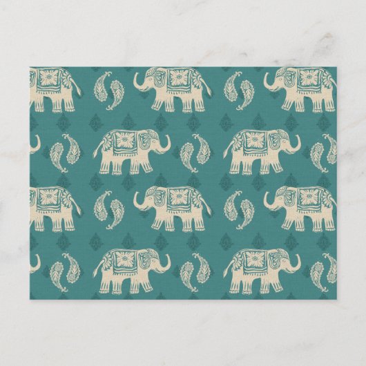 Elephant Blauwgroen Caravan Pattern Briefkaart (Voorkant)