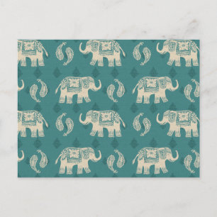 Elephant Blauwgroen Caravan Pattern Briefkaart