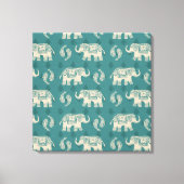 Elephant Blauwgroen Caravan Pattern Canvas Afdruk (Voorkant)