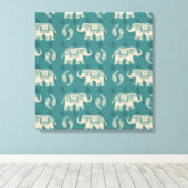 Elephant Blauwgroen Caravan Pattern Canvas Afdruk (Insitu (Houten vloer))