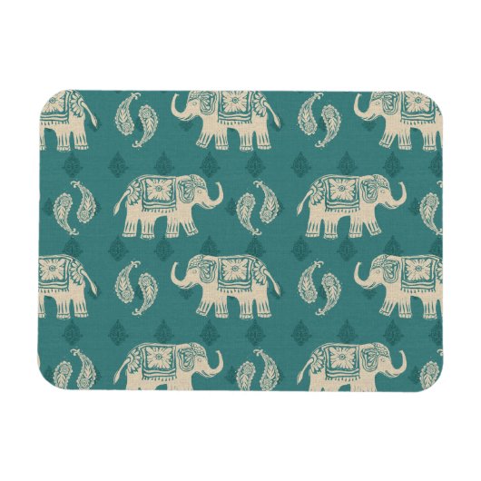 Elephant Blauwgroen Caravan Pattern Magneet (Horizontaal)