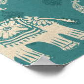 Elephant Blauwgroen Caravan Pattern Poster (Hoek)
