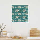 Elephant Blauwgroen Caravan Pattern Poster (Keuken)