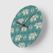 Elephant Blauwgroen Caravan Pattern Ronde Klok (Hoek)
