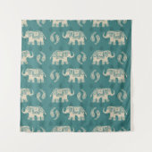 Elephant Blauwgroen Caravan Pattern Wandkleed (Voorkant (horizontaal))