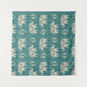 Elephant Blauwgroen Caravan Pattern Wandkleed (Voorkant)