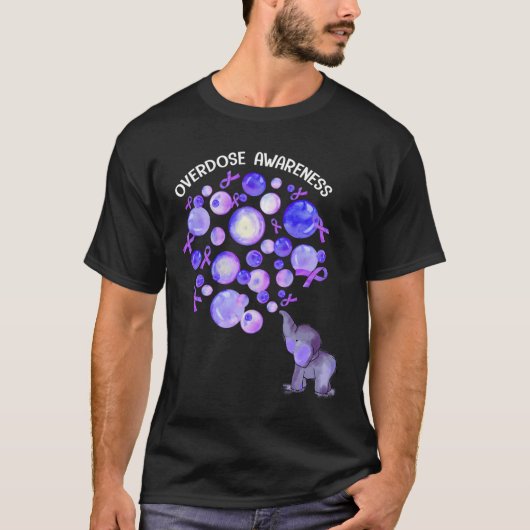 Elephant Blowing Up Purple Balloons Overdose Aware T-shirt (Voorkant)