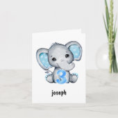 Elephant Blue Baby Boy 3rd Birthday Kaart (Voorkant)