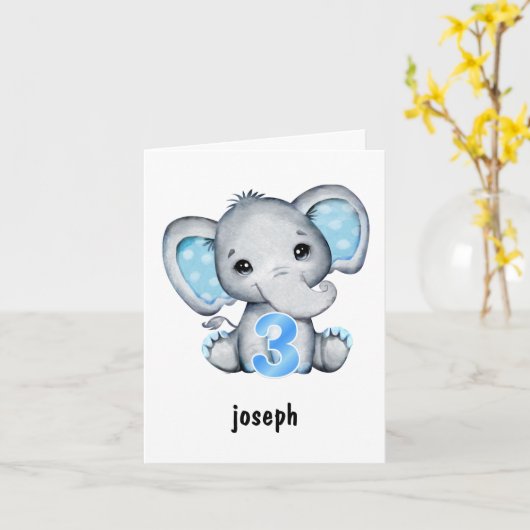 Elephant Blue Baby Boy 3rd Birthday Kaart (Gele Bloem)