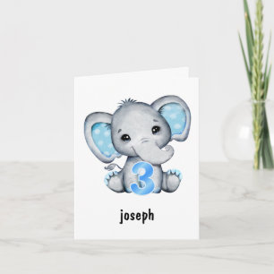 Elephant Blue Baby Boy 3rd Birthday Kaart