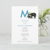 Elephant Blue Baby Boy Initiaal Baptisme Christeni Kaart (Staand voorkant)