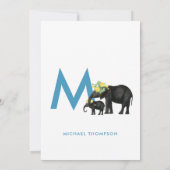 Elephant Blue Baby Boy Initiaal Baptisme Christeni Kaart (Achterkant)