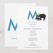 Elephant Blue Baby Boy Initiaal Baptisme Christeni Kaart (Voorkant / Achterkant)