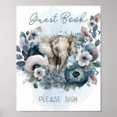 Elephant Blue Baby shower Guest Book Gelieve te on Poster (Voorkant)