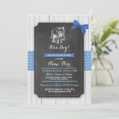 Elephant Blue Baby shower Party Boy Wood Invite Kaart (Staand voorkant)