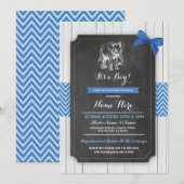 Elephant Blue Baby shower Party Boy Wood Invite Kaart (Voorkant / Achterkant)