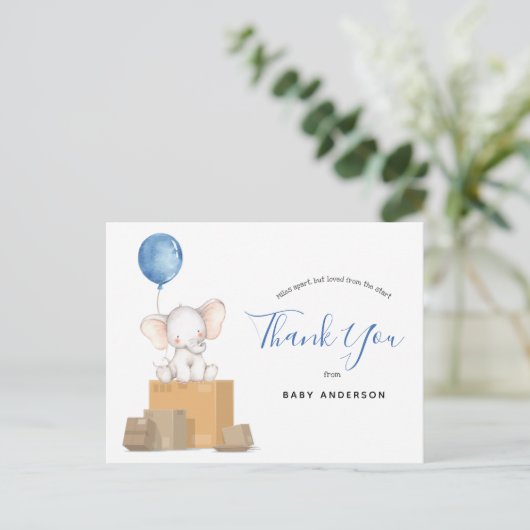 Elephant Blue Baby shower per post Hartelijk dank Briefkaart (Staand voorkant)