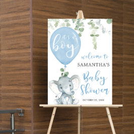 Elephant blue ballonboy baby shower welkomstbord poster