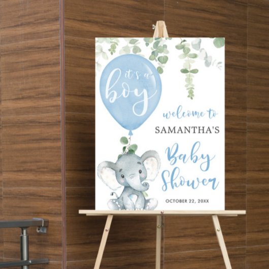 Elephant blue ballonboy baby shower welkomstbord poster