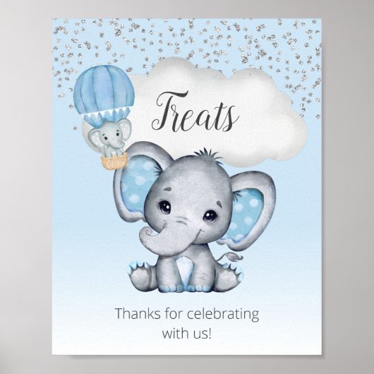 Elephant Blue Balloon Baby shower Behandeling Poster (Voorkant)