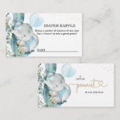 Elephant Blue Balloon Baby shower Diaper Raffle Informatiekaartje (Voorkant / Achterkant)