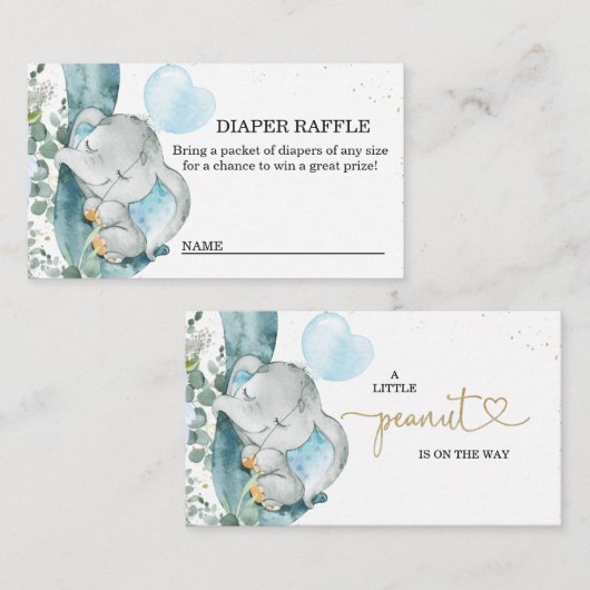 Elephant Blue Balloon Baby shower Diaper Raffle Informatiekaartje (Voorkant / Achterkant)