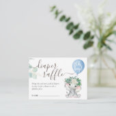 Elephant Blue Balloon Baby shower Diaper Raffle Informatiekaartje (Staand voorkant)