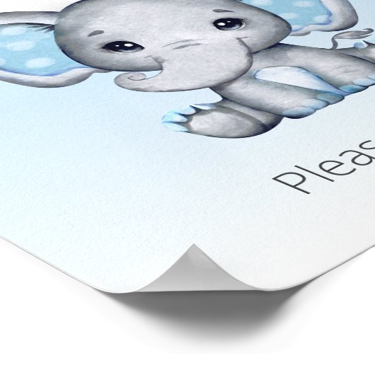 Elephant Blue Balloon Baby shower Favors Sign Poster (Hoek)