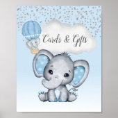 Elephant Blue Balloon Baby shower Kaarten & cadeau Poster (Voorkant)