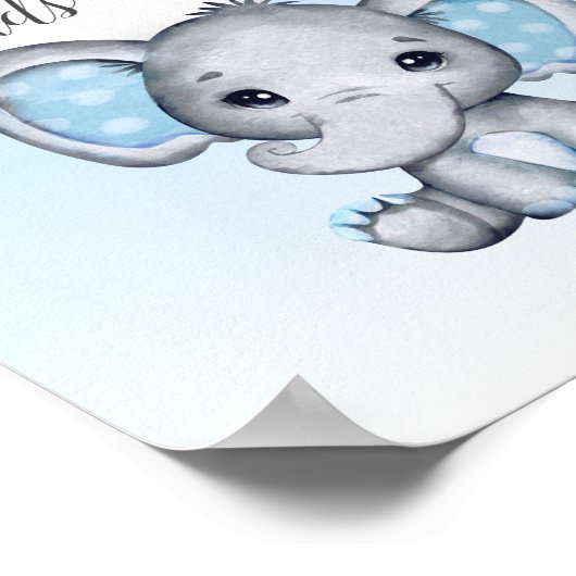 Elephant Blue Balloon Baby shower Kaarten Gifts Poster (Hoek)