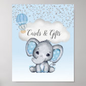 Elephant Blue Balloon Baby shower Kaarten Gifts Poster (Voorkant)