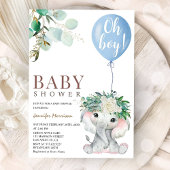 Elephant Blue Balloon Waterverf Baby shower Kaart