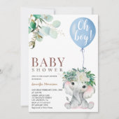 Elephant Blue Balloon Waterverf Baby shower Kaart (Voorkant)