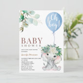 Elephant Blue Balloon Waterverf Baby shower Kaart (Staand voorkant)