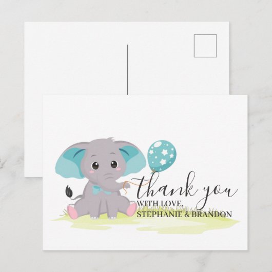 Elephant Blue Balloons Hartelijk dank Briefkaart (Voorkant / Achterkant)