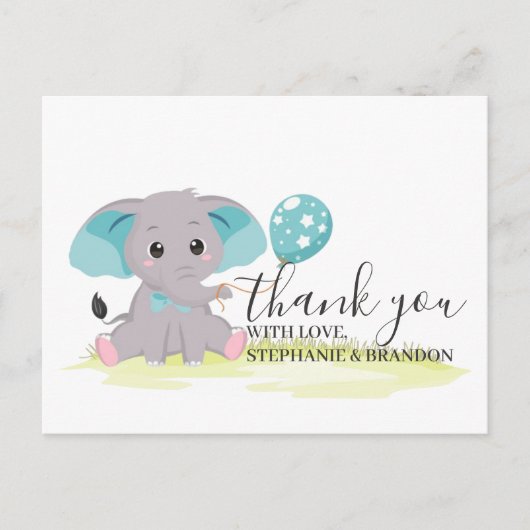 Elephant Blue Balloons Hartelijk dank Briefkaart (Voorkant)