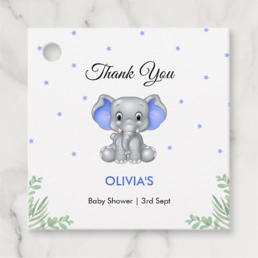 Elephant Blue Boy Baby shower Dank u Bedankjes Labels (Voorkant)