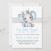Elephant Blue Boy Baby shower Uitnodiging (Voorkant)