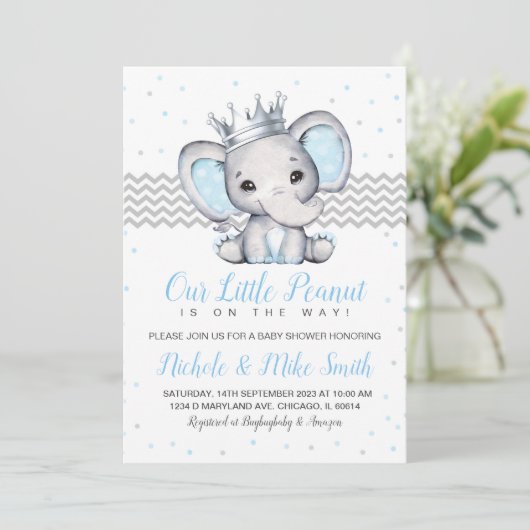 Elephant Blue Boy Baby shower Uitnodiging (Staand voorkant)