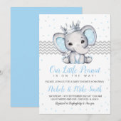 Elephant Blue Boy Baby shower Uitnodiging (Voorkant / Achterkant)