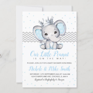Elephant Blue Boy Baby shower Uitnodiging