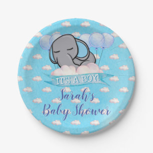 Elephant Blue Boy Baby shower Waterverf Papieren Bordje
