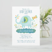 Elephant Blue Boy Schattige Oerwoud Baby shower Kaart (Staand voorkant)