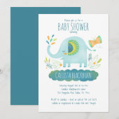 Elephant Blue Boy Schattige Oerwoud Baby shower Kaart (Voorkant / Achterkant)