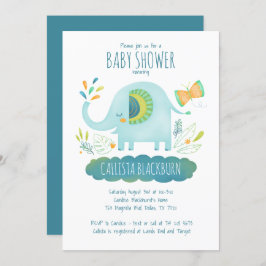 Elephant Blue Boy Schattige Oerwoud Baby shower Kaart